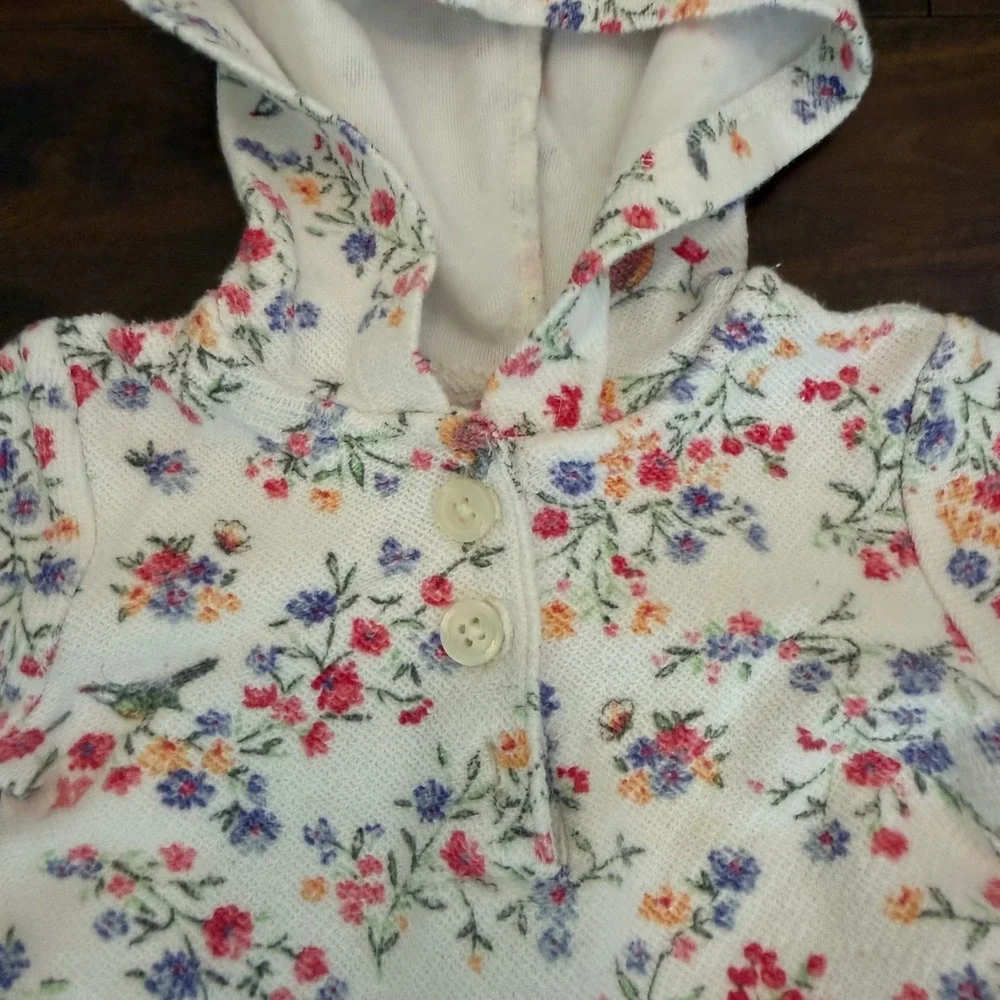 Carters Baby Girls Floral Bird Hooded Smocked Sweatshirt 12Months Long Sleeve